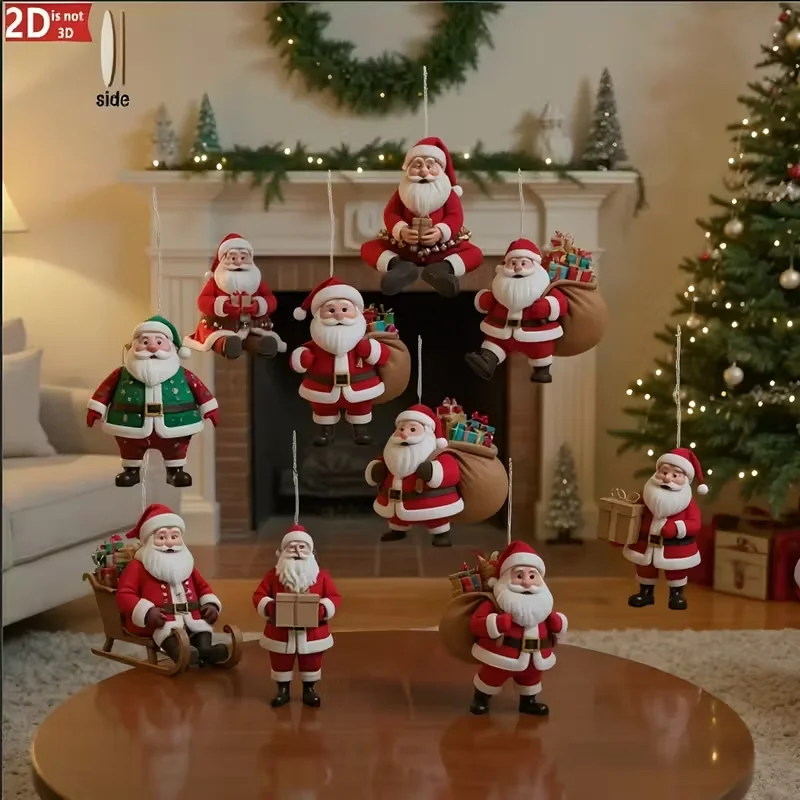 10 تعليقات مزخرفة خشبية مبتكرة ولطيفة على شكل سانتا كلوز، مثالية لجو احتفالي لأشجار عيد الميلاد #2