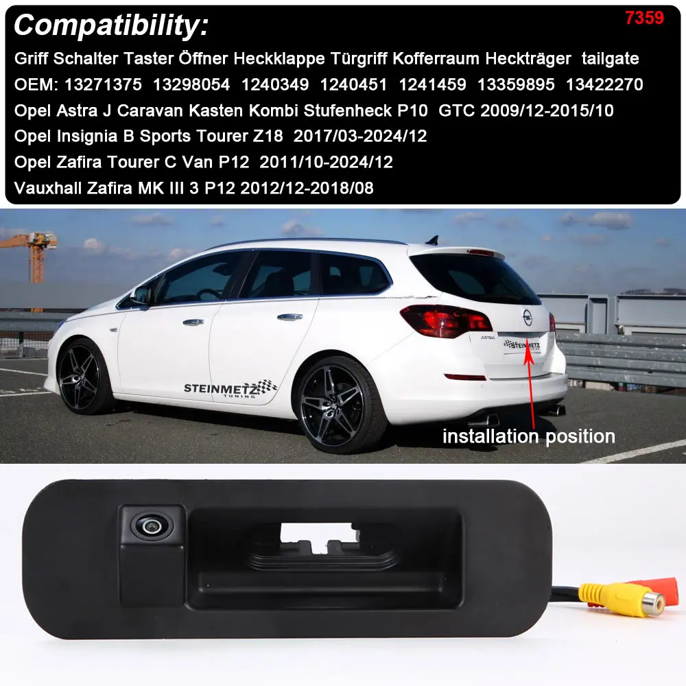 HD Handle Truck rear view car camera for Vauxhall Zafira MK III 3 P12 2012-2018 Griff Schalter Taster Öffner Heckklappe Türgriff