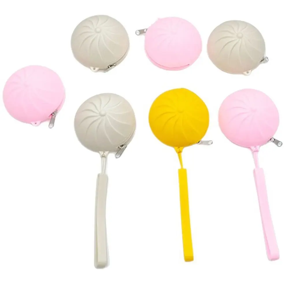 With Keychain Steamed Bun Coin Purse Zipper Closure Cute Design Simulation Food Bag Silicone Compact Size Silicone Storage Pouch