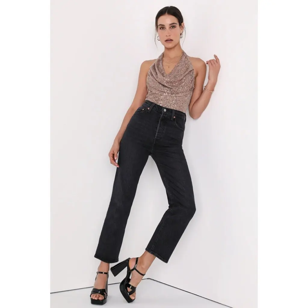 

Women's Sexy Sequin Vest Summer European American Style All-match Neck Design Party Nightclub Hot Girl Clothing