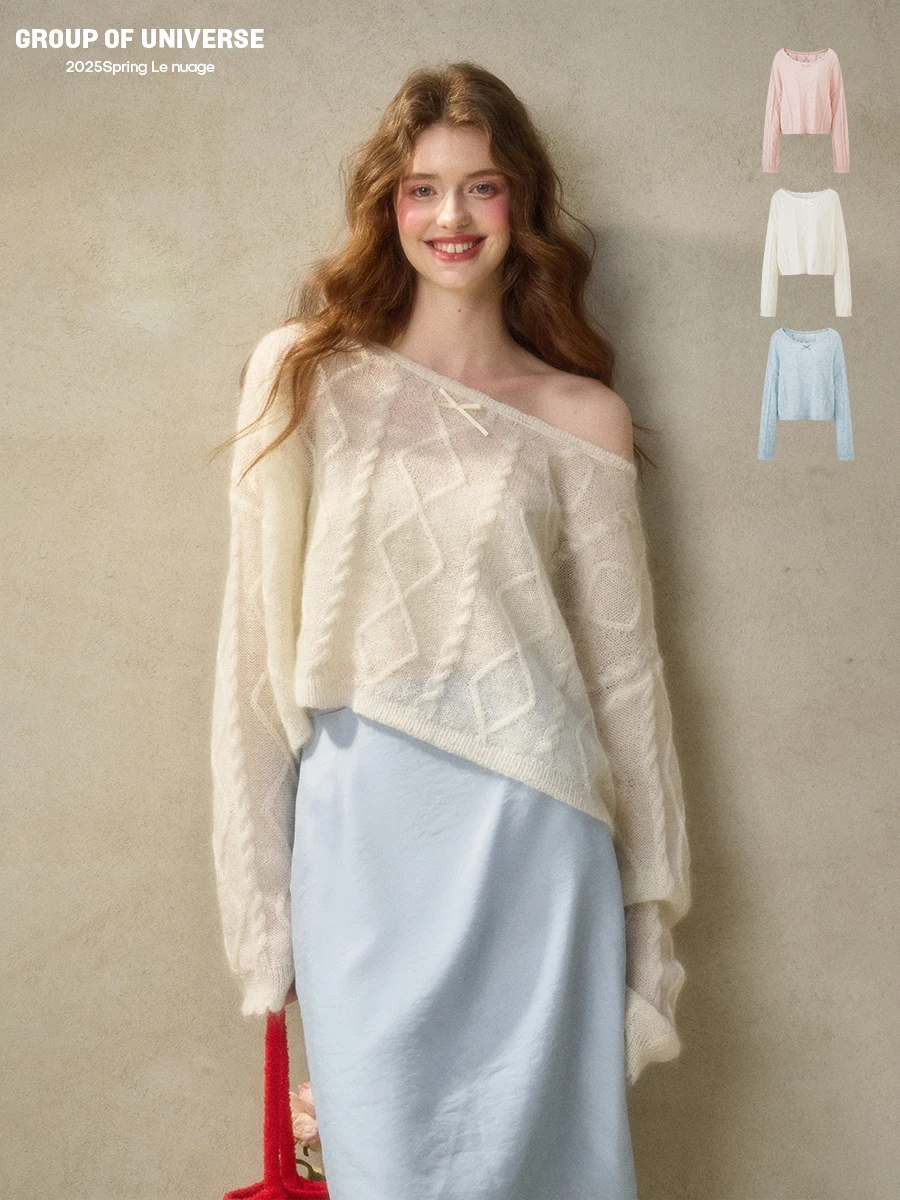

Galaxy Eternal "Aroma" 00% Loose Wool Camere ort Cover up Sweet Sle round Ne Knitted Sweater for Women