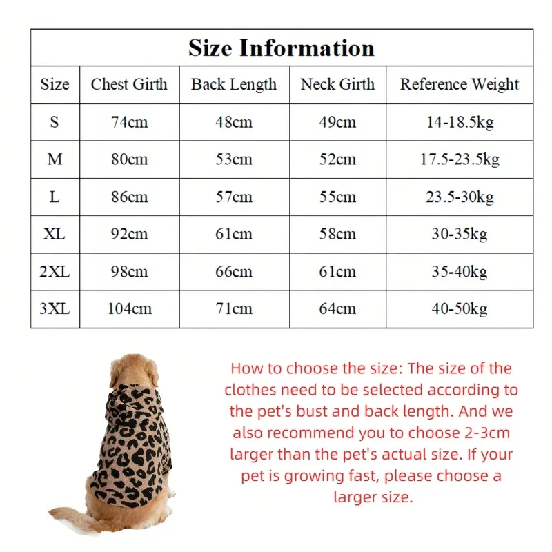 Leopard Print Dog Hoodie Winter Warm Fleece Coat for Medium Large Dogs Labrador Golden Retriever Clothes