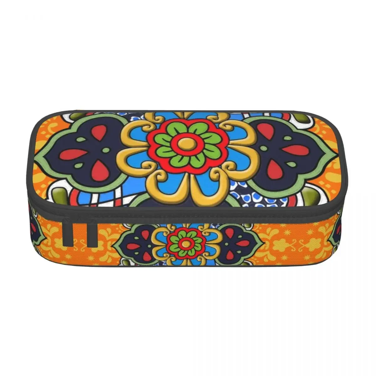 Custom Korean Mexican Talavera Flower Ceramic Tile Pencil Cases for Boys Gilrs Large Capacity Pen Box Bag School Accessories