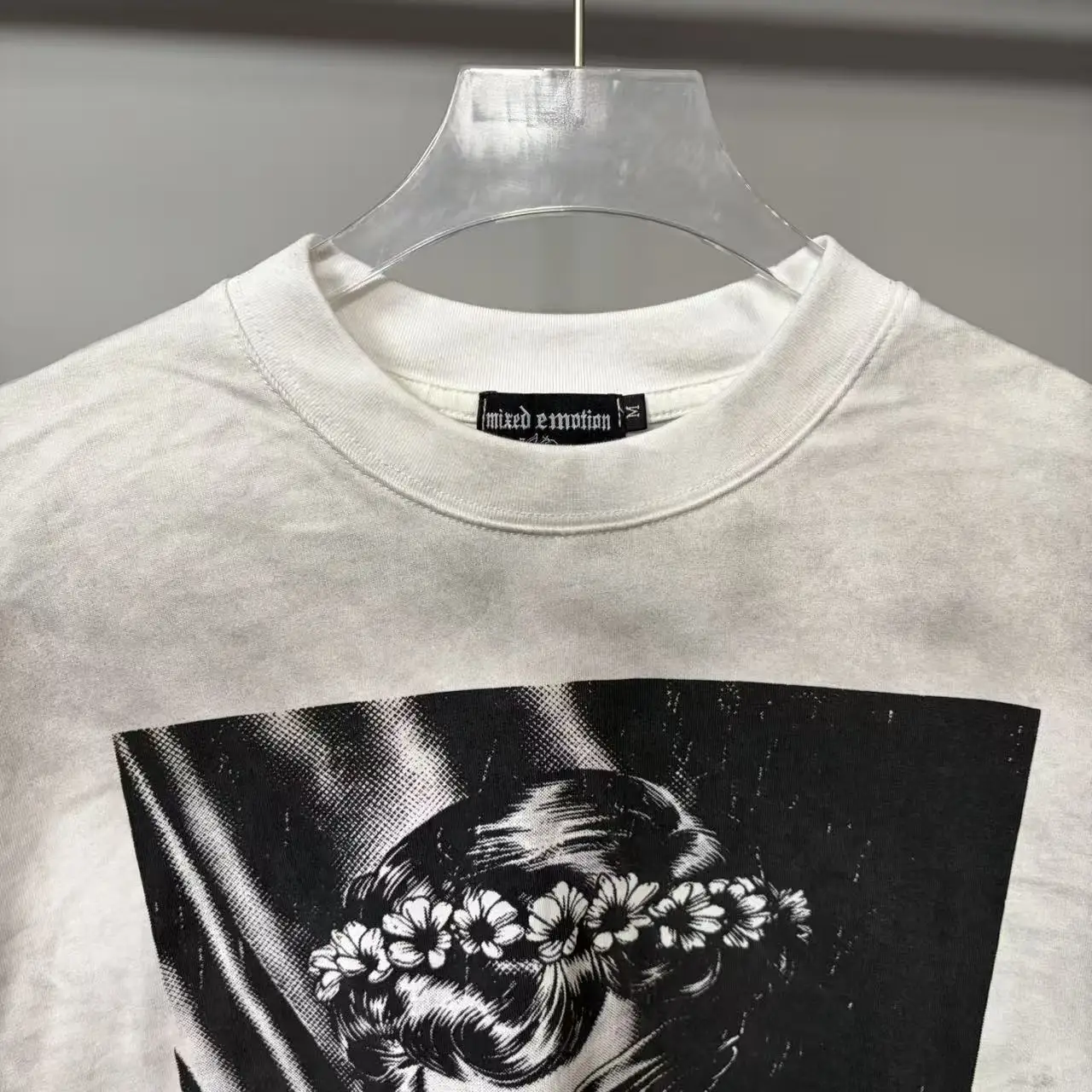 141# New fashion trend brand MIXEDEMOTION printing Shirt Streetwear Cotton Loose Round Neck Oversized Tee Top men t-shirt