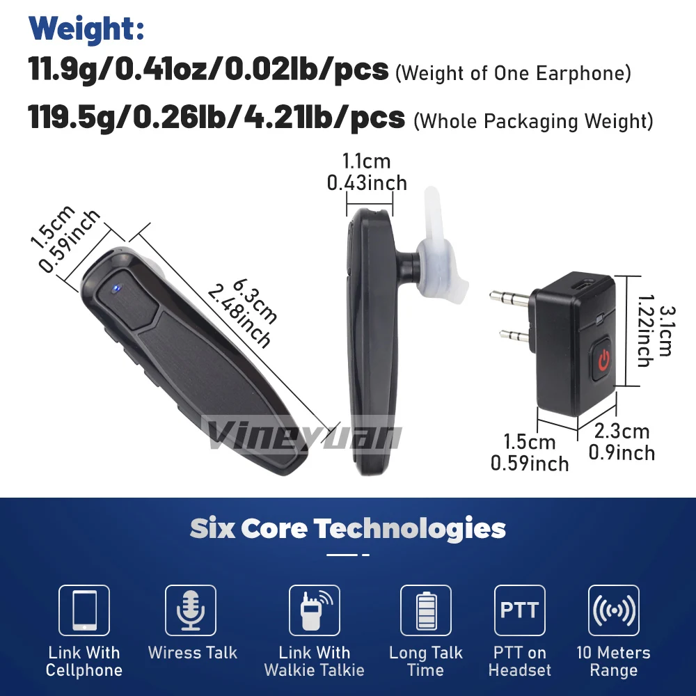 K5 Walkie Talkie Wireless Bluetooth PTT Headset Earpiece Hands-Free K Plug For BAOFENG UV-5R BF-888S KENWOOD Microphone Headset