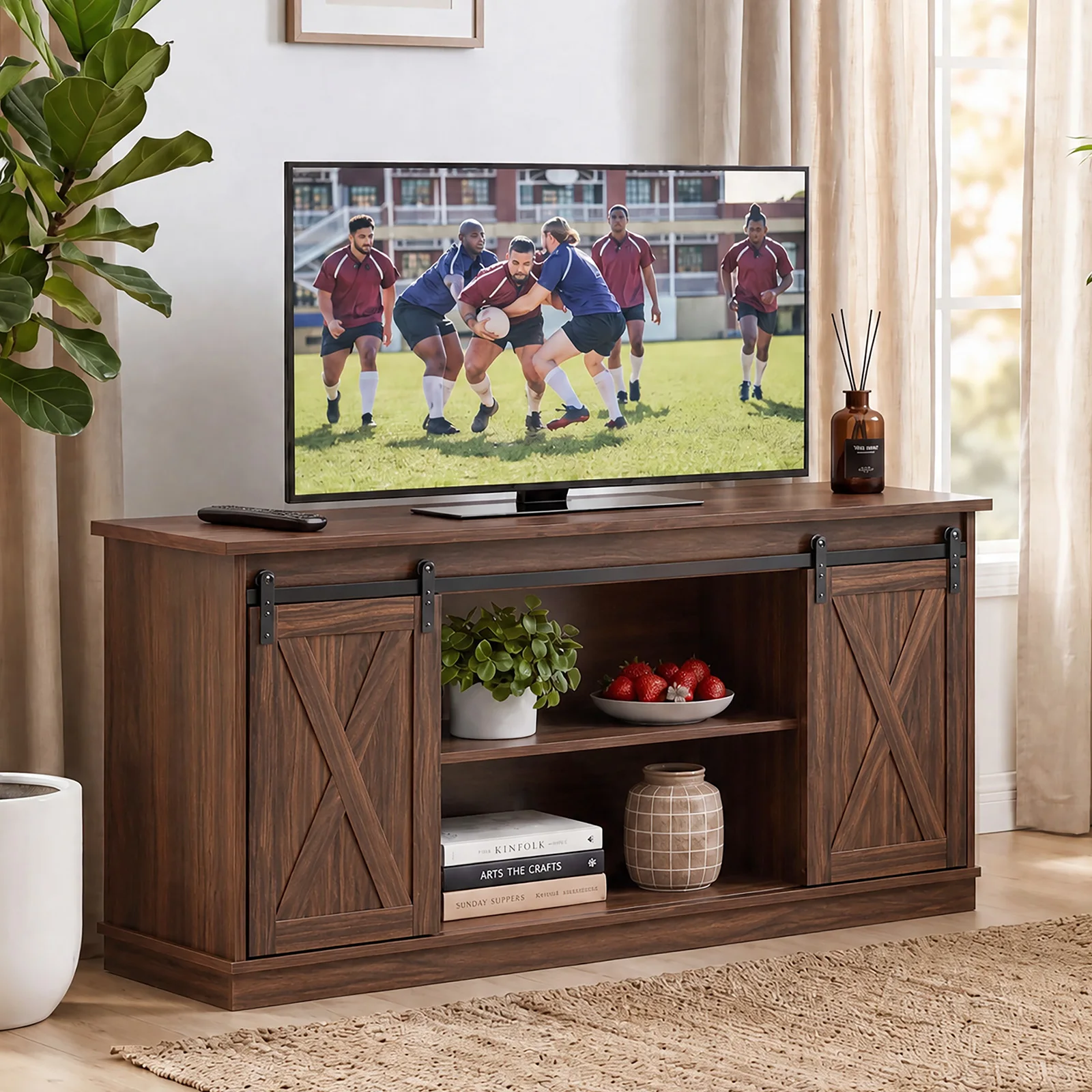 MCQ Wood Storage Shelves Cabinet For Living Room Modern Media TV Console Table TV Stand for 65 Inch Television Storage Organization Beside Nightstand Tables Storage Closet Chest Display Furniture