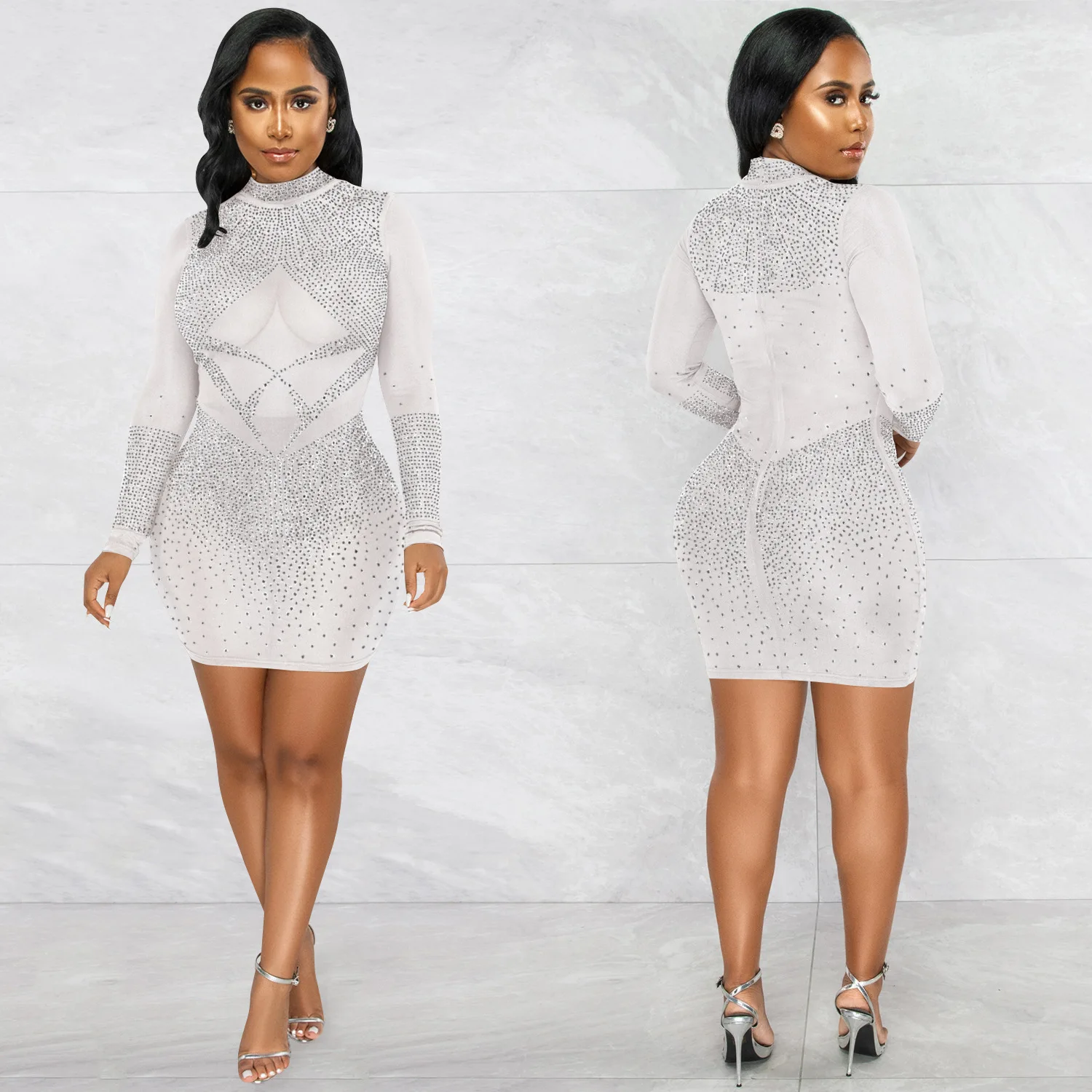 

C5693 New Fashion Women's Sexy Tight, Hot Diamond Mesh Transparent Dress