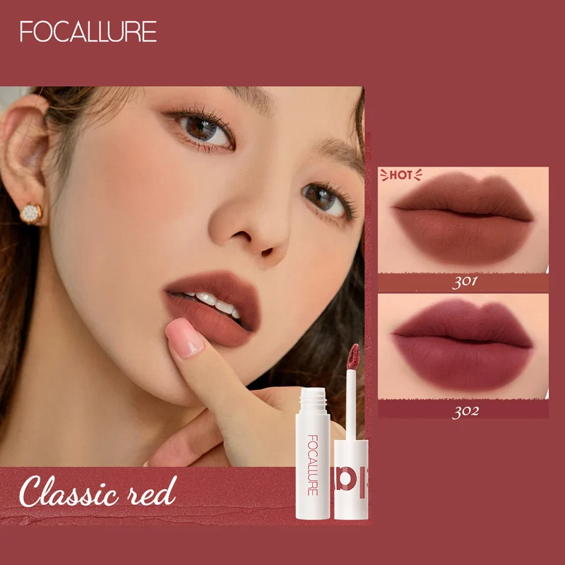 FOCALLURE Lipclay Velvet Liquid Lipstick Waterproof Matte Lipgloss Makeup Lip Color Batom Long Lasting Sexy Red Pink Lipsticks