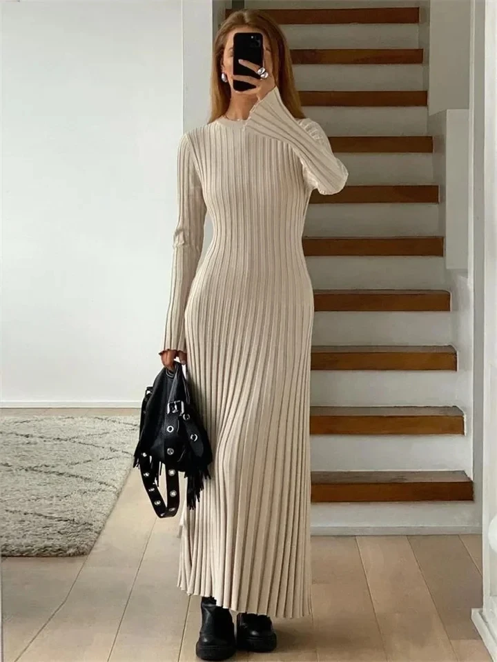 

Lace-Up Knitted Dress Women Autumn High Waist Fashion Patchwork Long Sleeve Loose Solid Dress Bandage Knit Dresses