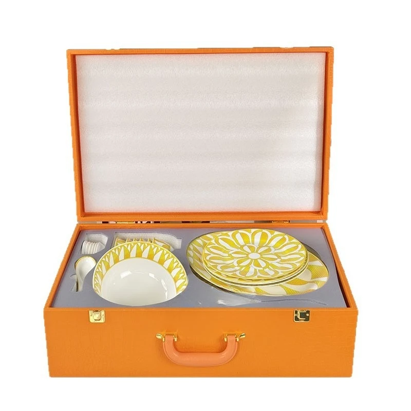 Sunshine 28-piece bone china tableware, Western food plate bowl spoon fish plate Han dish combination