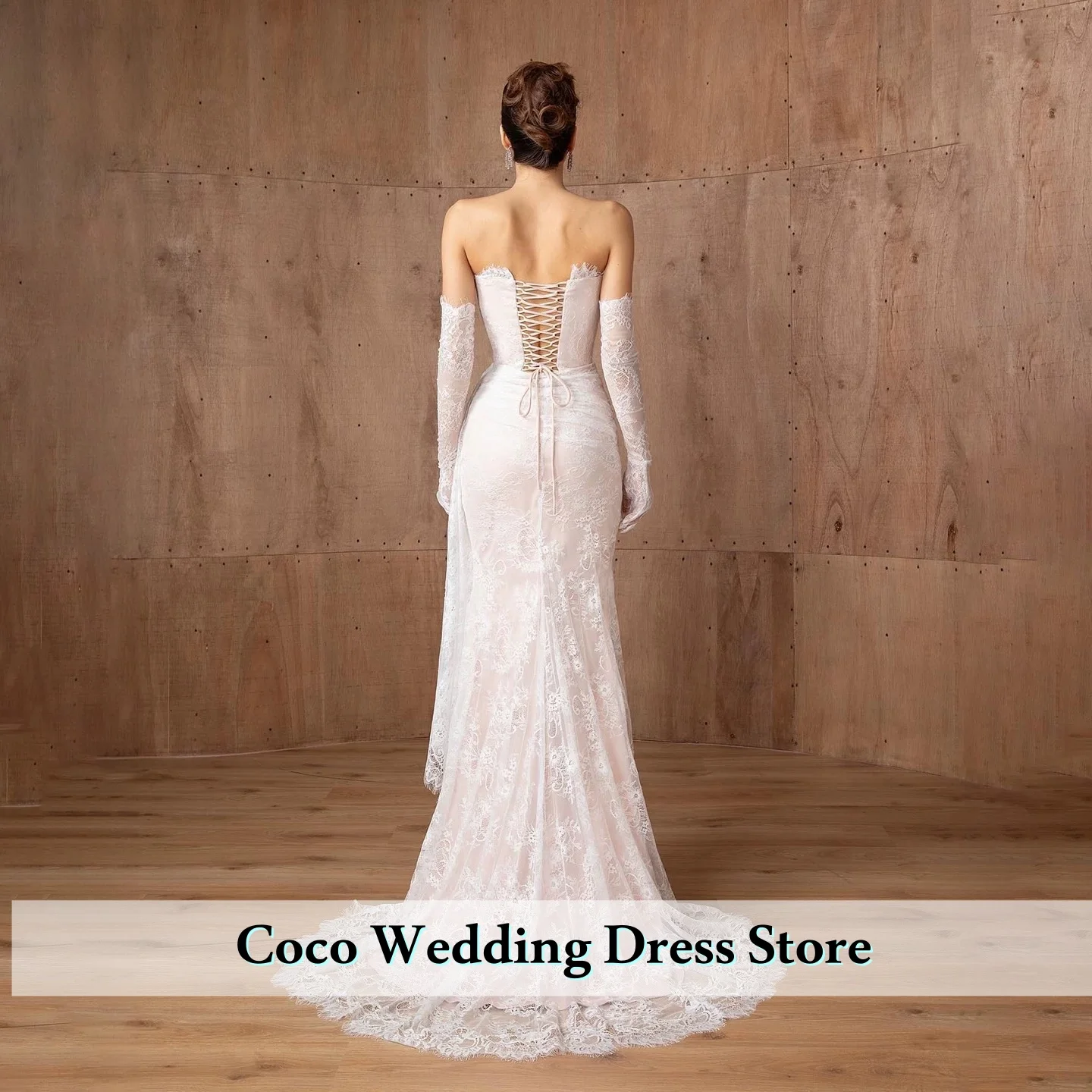 Customized  Elegant Strapless Wedding Dress Floor Length Pleat Civil High Quality Lace Up Robe De Mariée vestidos de novia