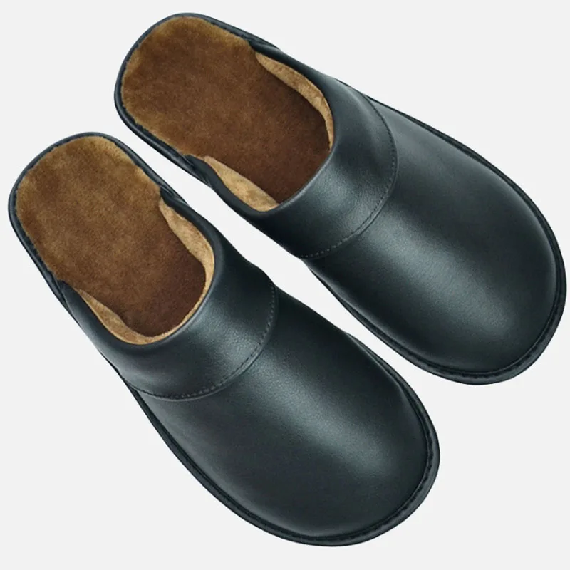 Plus Big Size 45 46 Unisex Genuine Leather Slippers Waterproof Indoor House Brand Shoes Men Slippers 2022 New Man Women Slippers