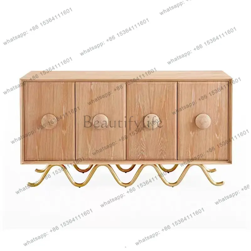American retro medieval solid wood dining side cabinet living room locker