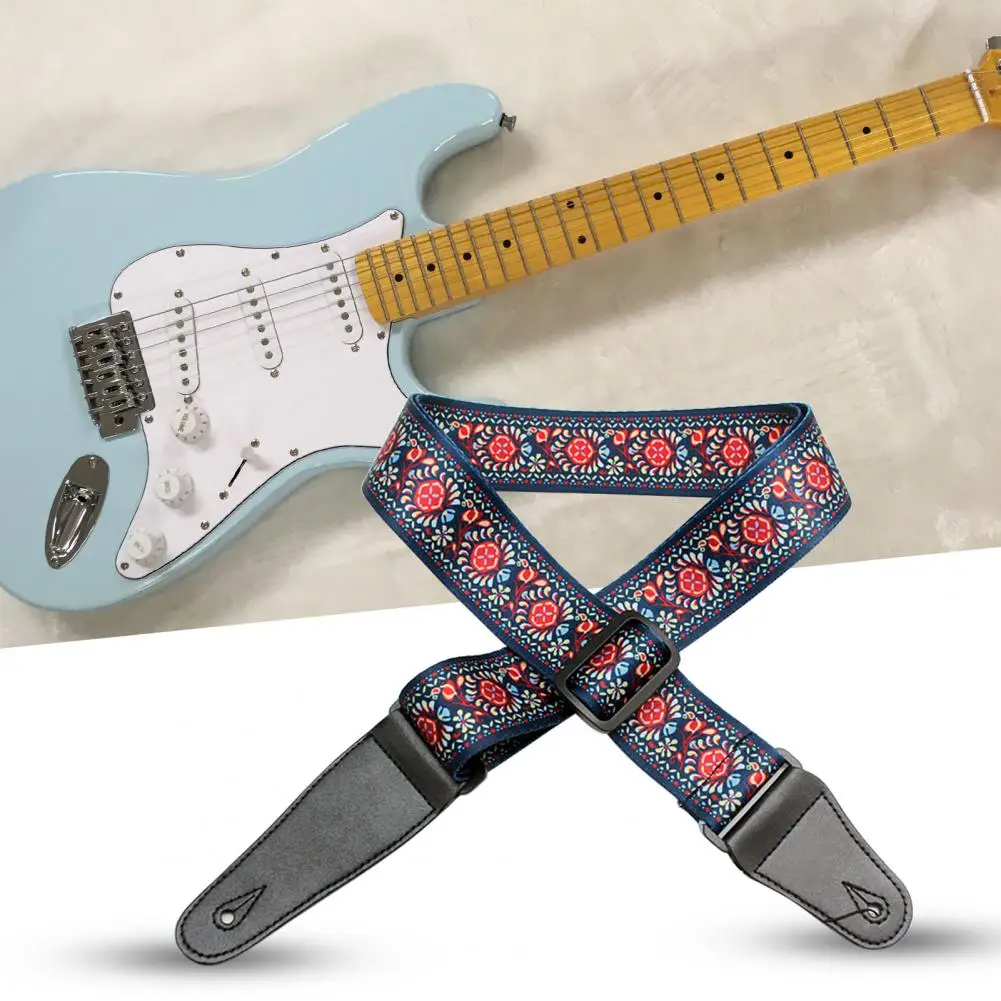 Guitar Strap Adjustable Load Bearing Colorful Printing Vintage Floral Print Guitar Belt for Daily Use