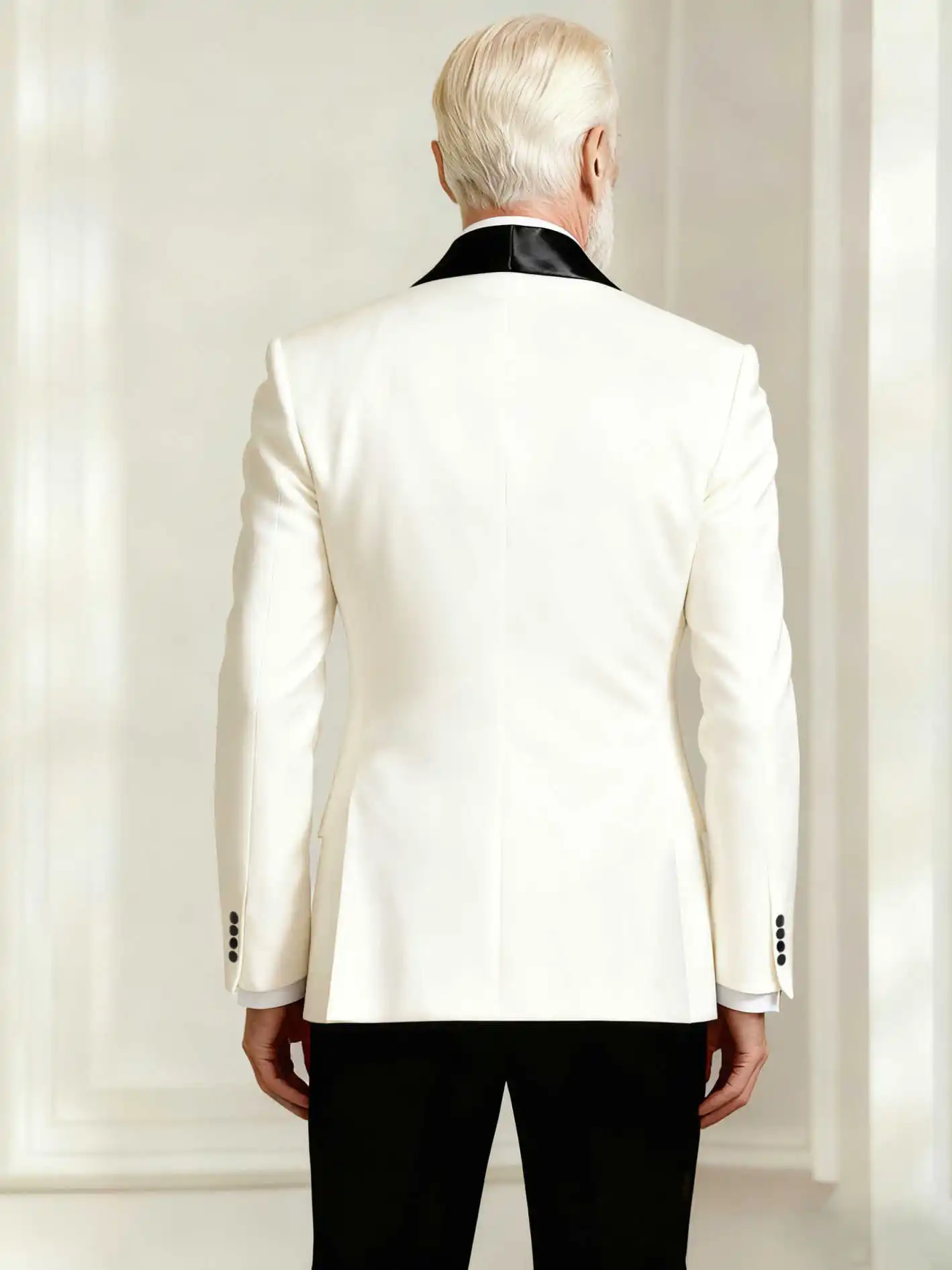 حار بيع الرجال الياقة غير النظامية أبيض وأسود تقسم زر واحد البدلة سترة جديدة الرجال معطف قطعة واحدة #4