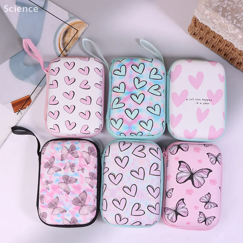 Heart Butterfly Headphone Data Cable Storage Bags Charger Power Bank Rectangular Box Zipper Bag Pocket Pouch