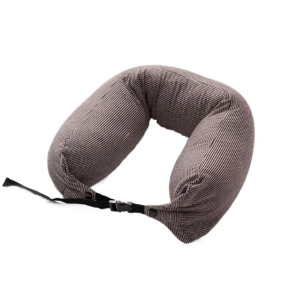 

U Shaped Travel Neck Pillow Foam Particles Soft Bendable Roll Pillow Japanese Style Buckle Design Nap Pillow Lumbar