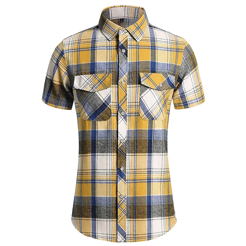 Summer New Men Short Sleeve Checkered Shirt Red / White Fashion Male Business Social Wedding Party Dress Top Large Size 7XL-M