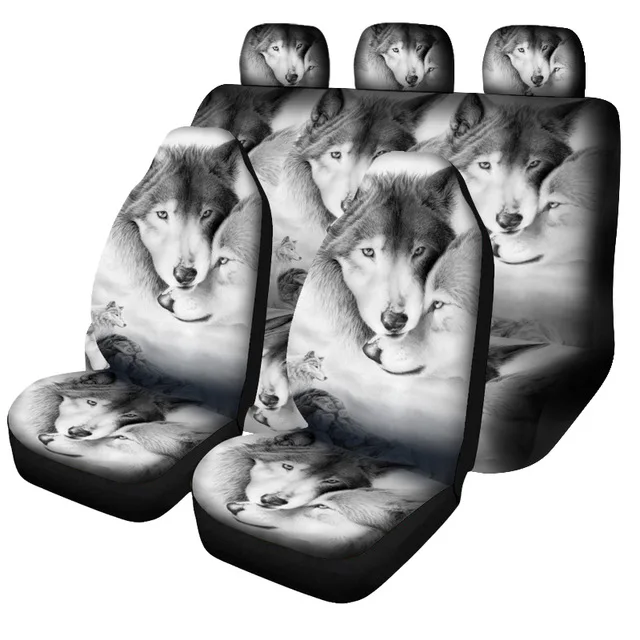 Wolf Print Car Seat Cover Full Set Universal Fit Comfort Bucket Seat and Bench Seat Protectors Fit for Car SUV,Truck