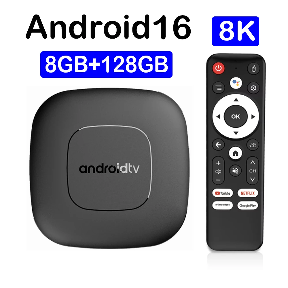 

T1 Smart Android TV Box Android 16 Allwinner H313 Google Assistant Dual Wi-Fi 5G 8K Video 8 ГБ 128 ГБ Медиаплеер Set Top Box Fast