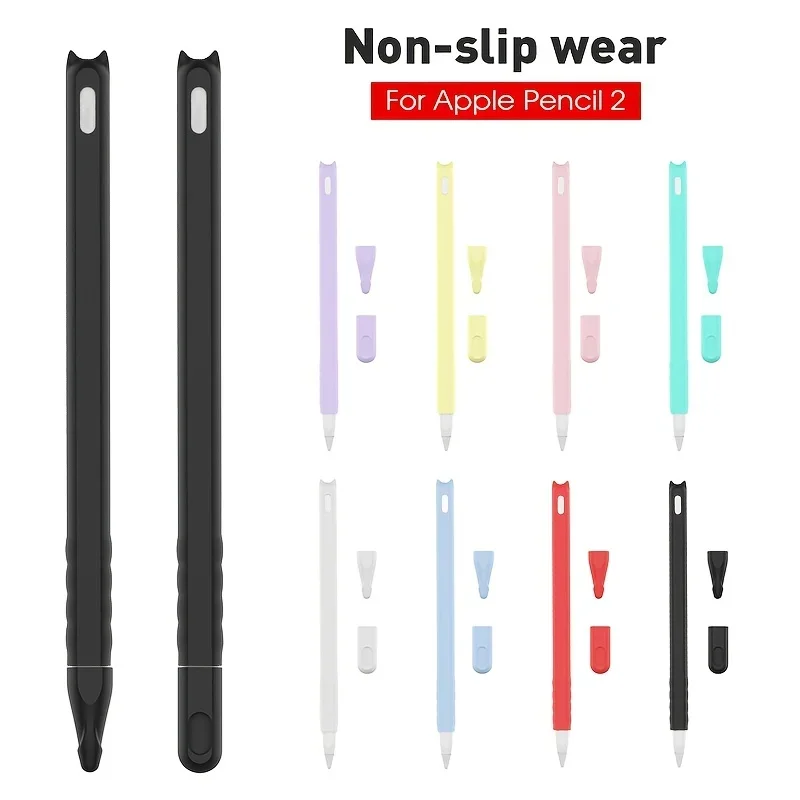 High Quality Cartoon Silicone Pen Case for Apple Pencil 2 Generation Anti-Slip and Anti-Drop Tablet Stylus Case Solid Color Cove
