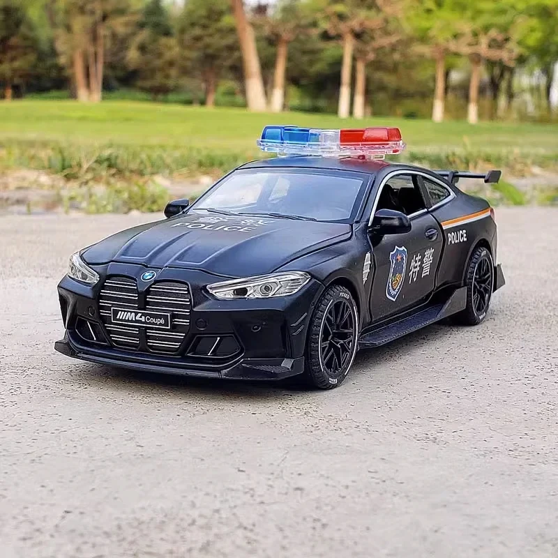 1:32 BMW M4 Police car High simulation Pull Back Sound Light Diecast Model CAR Toys Collection kids Gifts A453