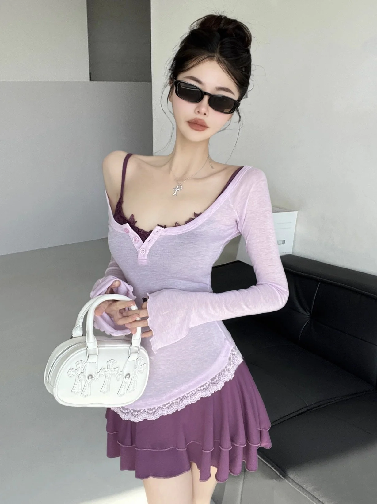 طقم مكون من قطعتين من Desert Princ Long Sve Lace Trim ter Dr لقضاء العطلات في الهواء الطلق وكام الشاطئ وتاريخ Par Ci Walk Tour