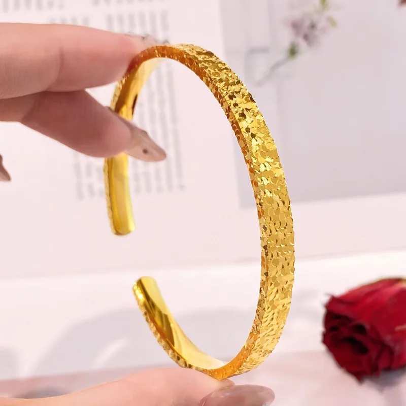 K18 Gold Color Shining Scales Bangle for Women Bride Ladies Wedding Engagement High Bracelet Bangle Jewelry Gifts
