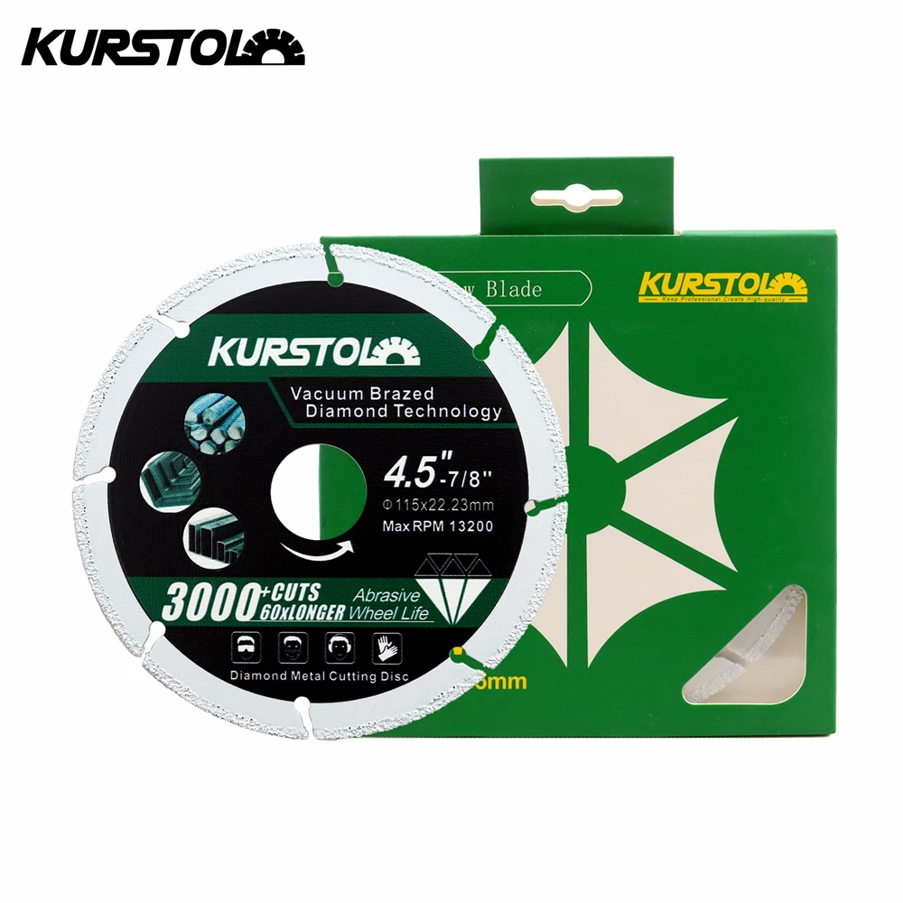 

KURSTOL Brazed Iron Diamond Cutting Saw Blades 1pc 4.5inch 115mm Cutting Disc for Steel Plate Rebar Iron Angle Steel