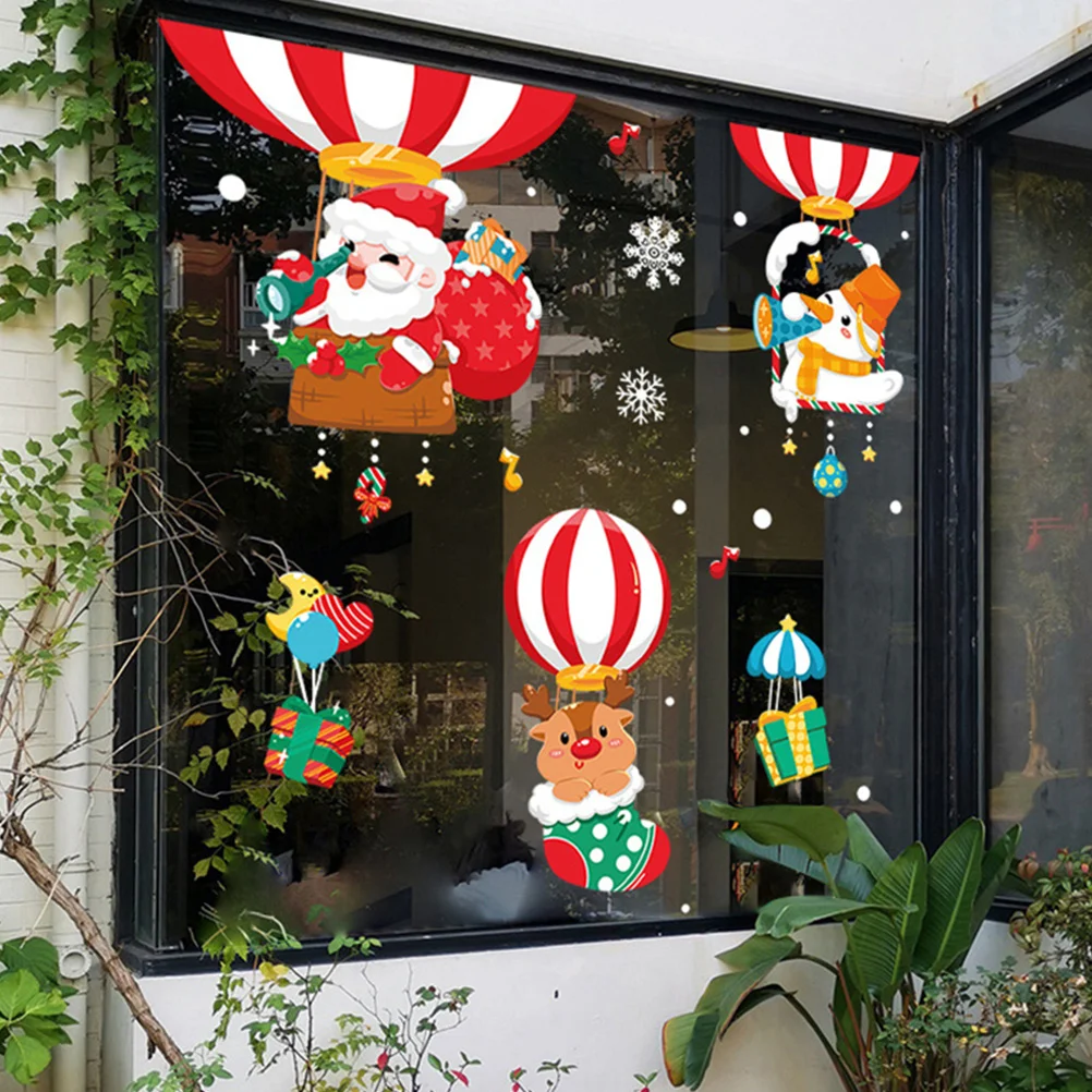 

2pcs Hot Air Balloon Sticker Christmas Window Decal Waterproof Pvc Removable Wall Stickers For Glass Door Home Shop Decoration