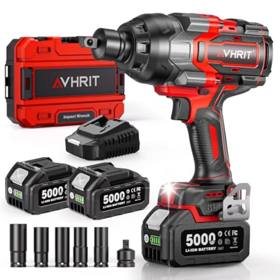 

Cordless Impact Wrench 3/4" 2200Nm/1630Ft-lbs Electric Impact Gun with 2x5.0Ah Batteries High Torque Brushless Impact Dr