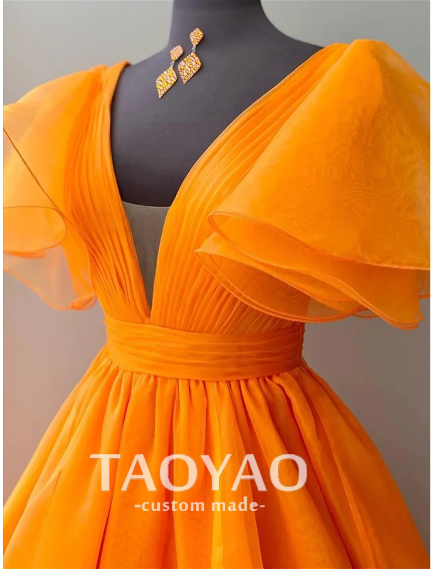 Orange Organza Lucy Long Dresses for Wedding Party Dress Elegant Luxury V Neck Bridesmaid Prom Dresses Luxury Gown For Women