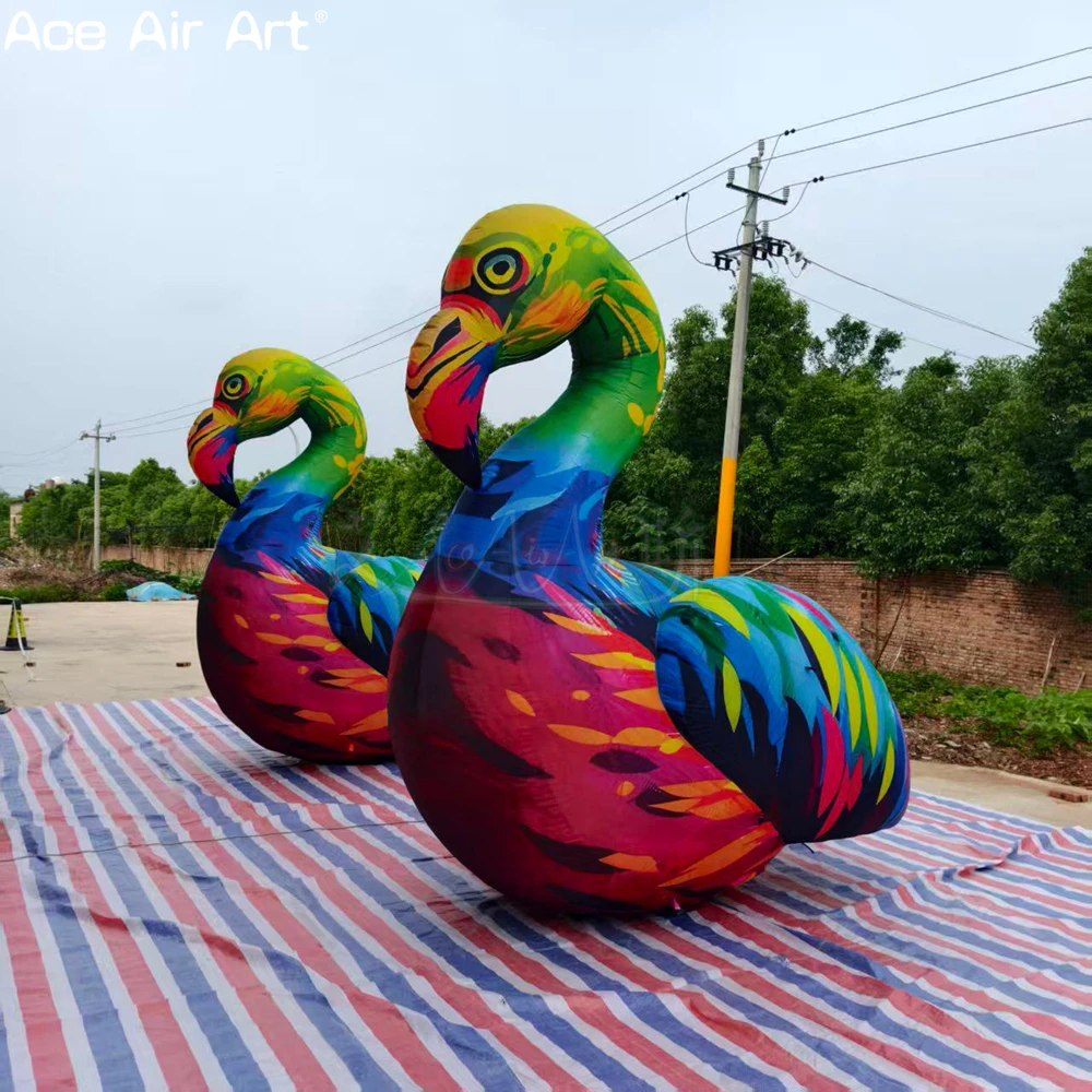 Inflatable Colorful Flamingo Sculpture, Tropical Bird Model for Hawaiian Luau and Tiki Themed Party Decoration