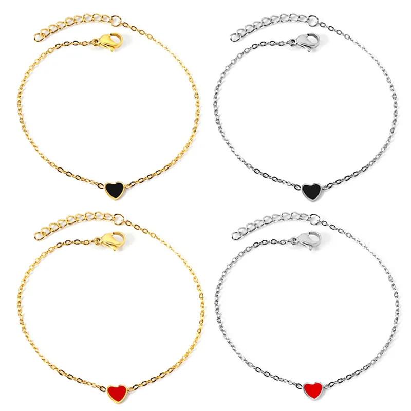 1pc Heart Bracelet Stainless Steel Sweet Dainty Thin Chain Heart-shaped Jewelry Minimalist Versatile Niche Design Bracelet for W