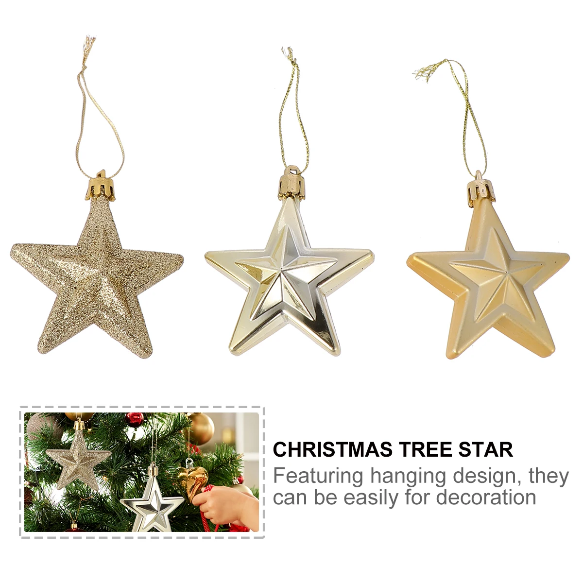 

LED Christmas Five-pointed Star Decorations Rustic Ornaments Tree Topper Glittered Plastic Small