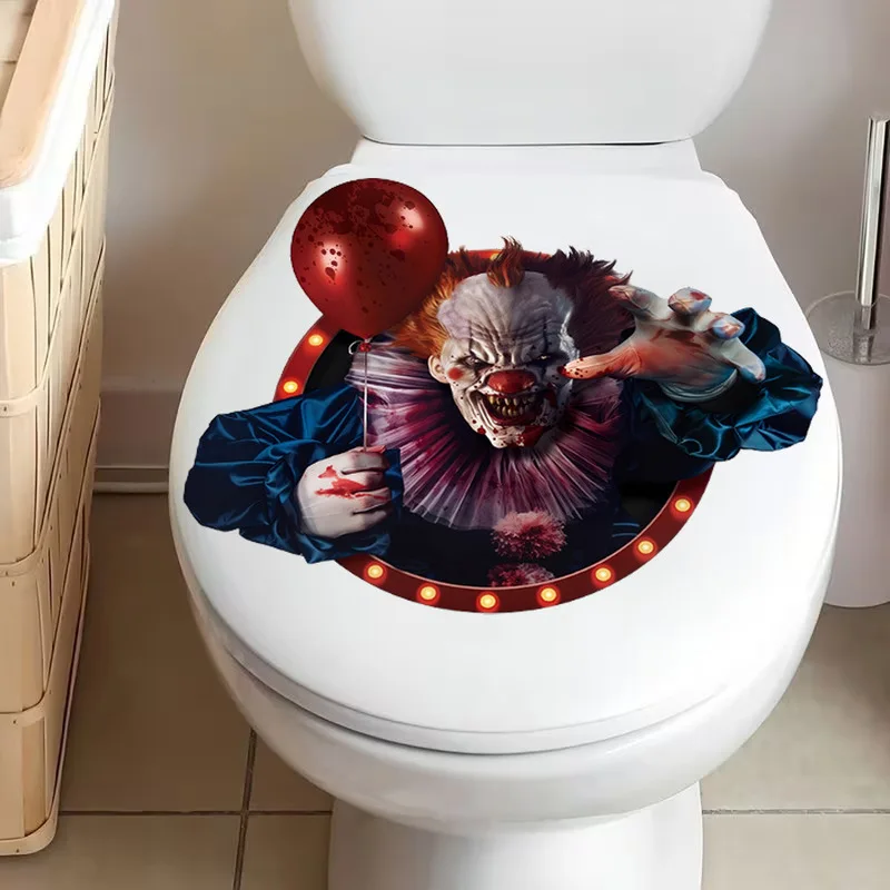 Halloween Spooky Clown Toilet Sticker, Circus Light Circle Horror Pattern Decal, Scary Festive Bathroom Wall Decorations