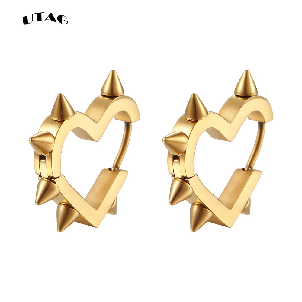 Exaggerated Spike Rivet Heart Stud Earrings For Women Men 3 Colors Stainless Steel Ear Buckle Piercing Goth Jewelry Gifts aretes