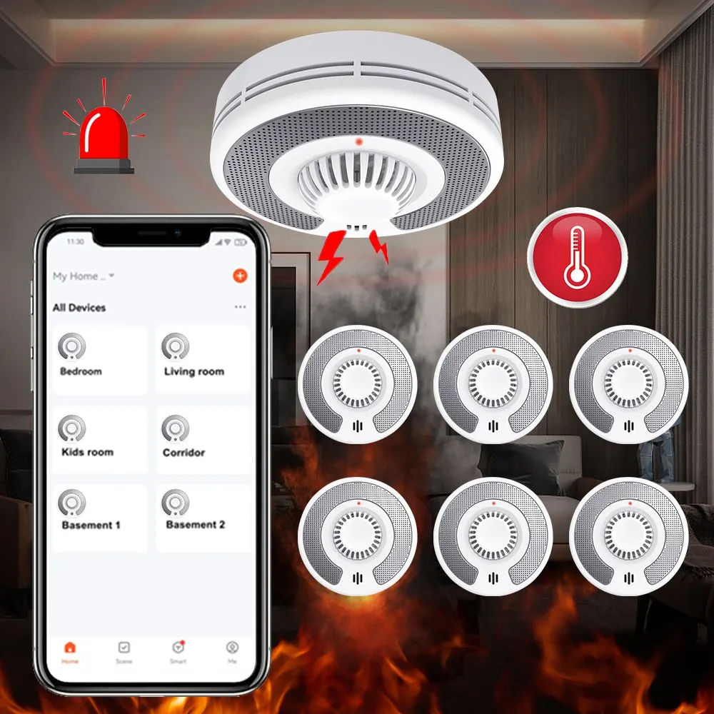 Smart Heat Detector Tuya APP 10Year Battery Fire Temperature Sensor Alarm Wi-Fi Heat Alarm Fire Home Security Alarm Smart Home