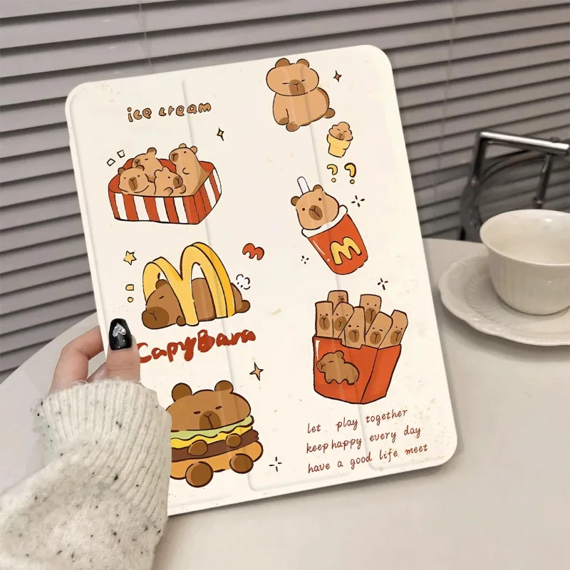 Hamburger Fries Capybara 360 Degree Rotation Smart Cover for IPad Air 4 10.9 2020 Air 5 IPad Air3 10.5 IPad 8th Generation Case