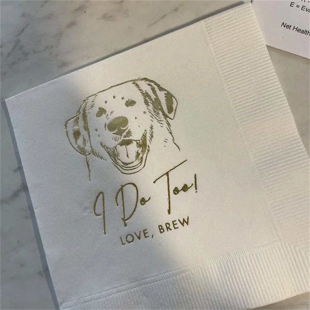 50PCS Custom Illustrated Pet Wedding Napkins, Bridal Shower, Engagement Party, Custom Bar Napkins, Custom Pet Wedding Napkins