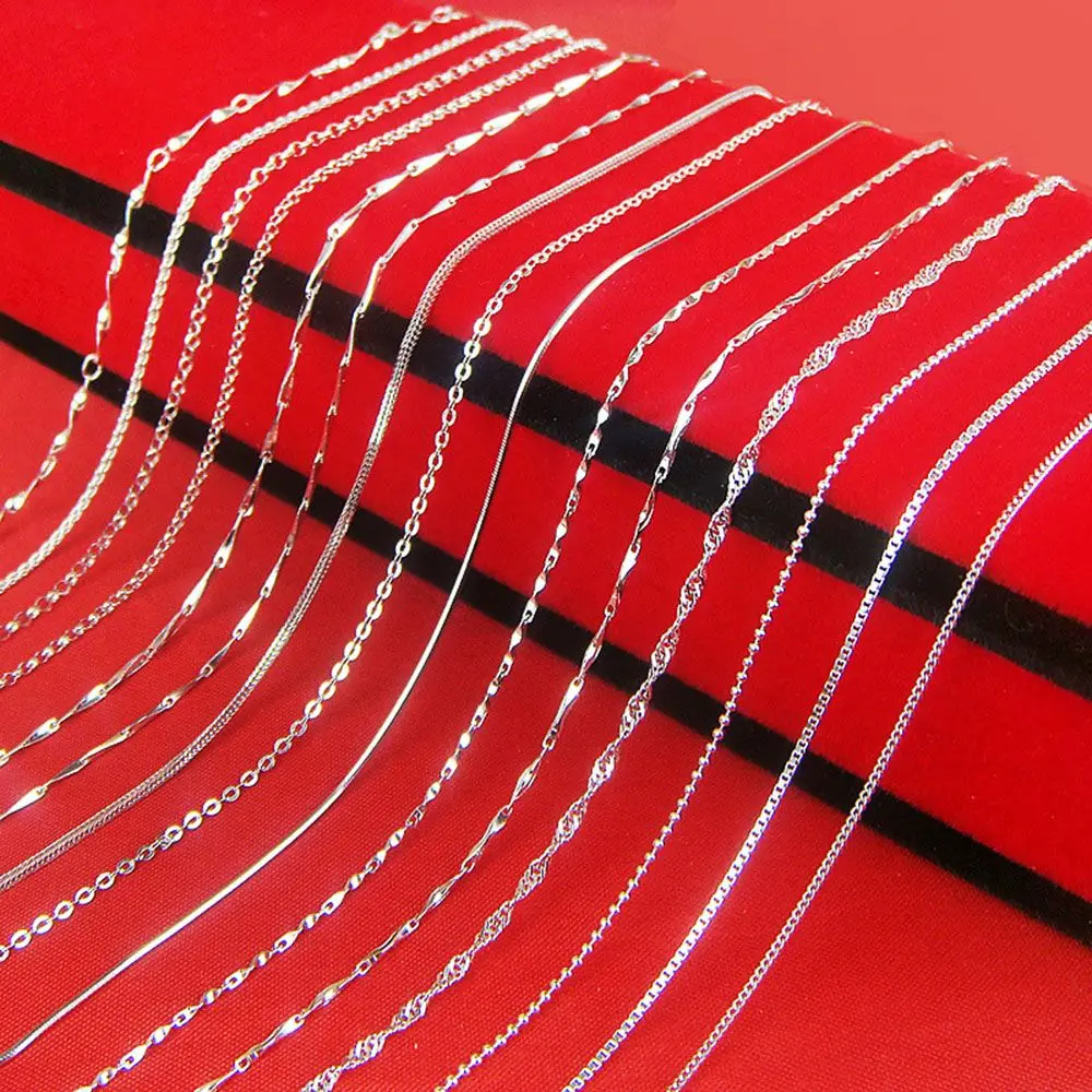 18 inch Jewelry Water Wave Pendant Simple Silver Multi-style  Chains for Men Women