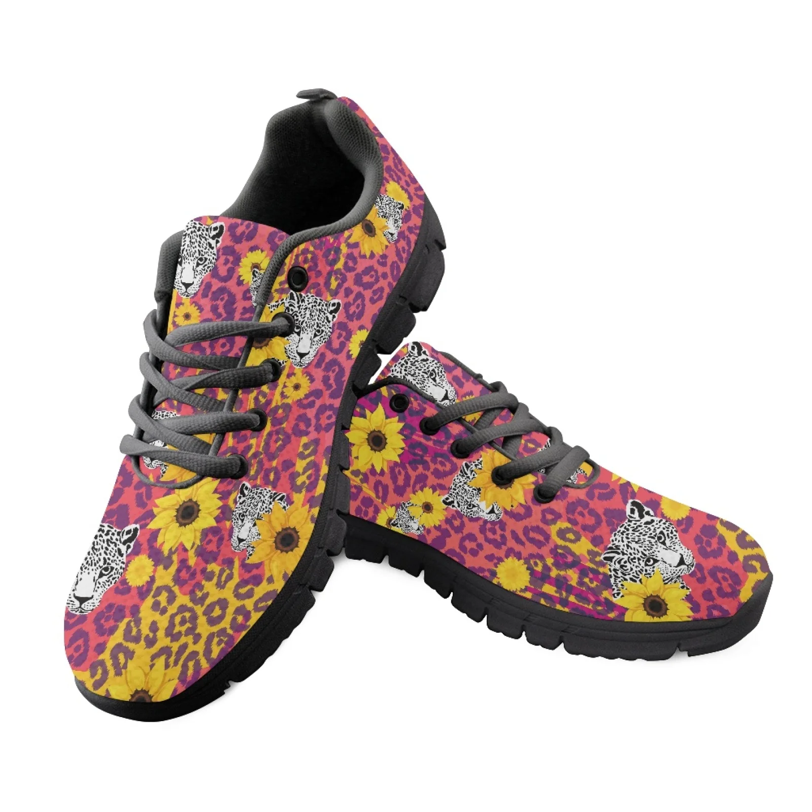 Zapatos planos informales para mujer, zapatillas transpirables con estampado de leopardo, calzado plano ligero con cordones, 2024