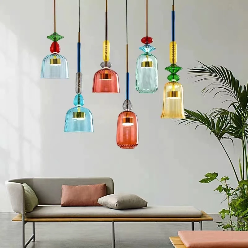 Nordic colorful glass pendant light designer macaron cute lamp Living Room Hanging Lamp Indoor Dinning Room bedroom room lights