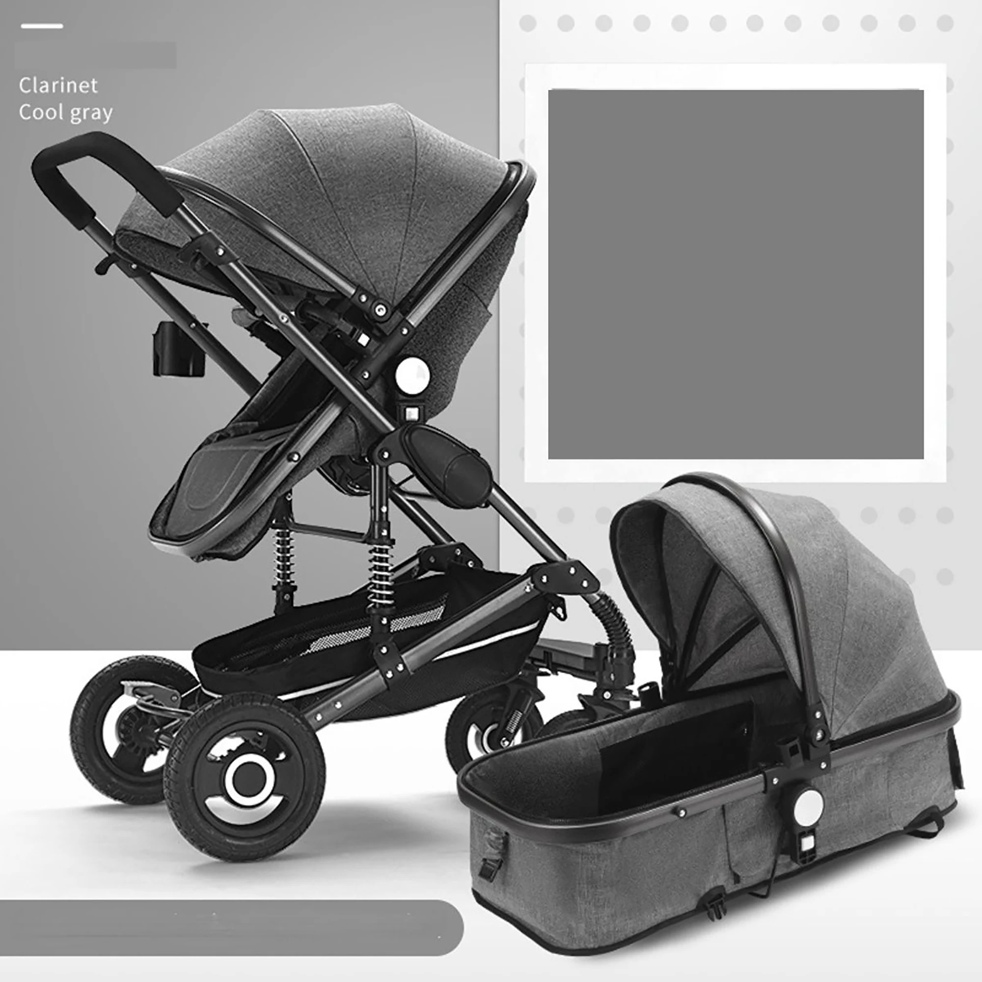 Baby stroller, two-way, high view, can sit and lie down, lightweight, foldable, shock-absorbing, newborn baby Children's strolle