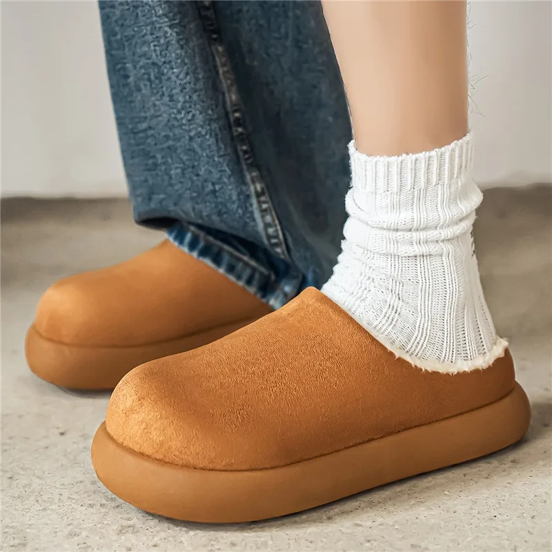 Men's and Women's Half Dragged Cotton Shoes, Winter New Style with Plush Insulation for Couples, Fashionable Big Toe Shoes，35-44