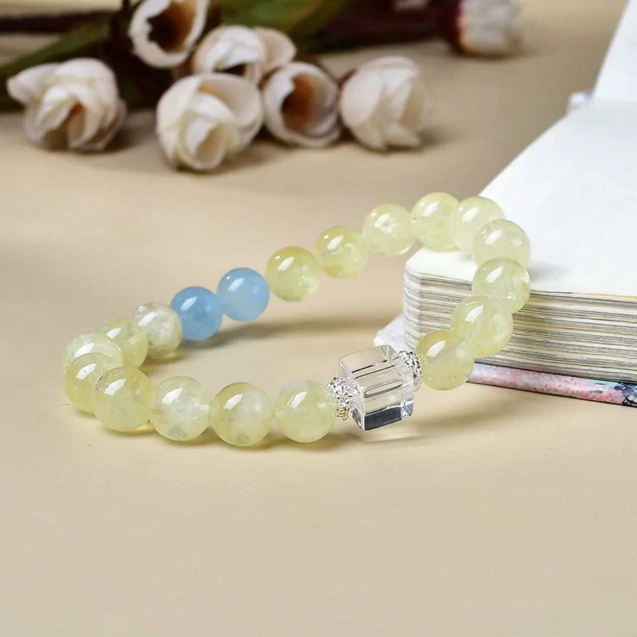 

Natural Citrine Aquamarine White Crystal Bracelet Women's Light Luxury Fashion Lucky Bracelet, Gift