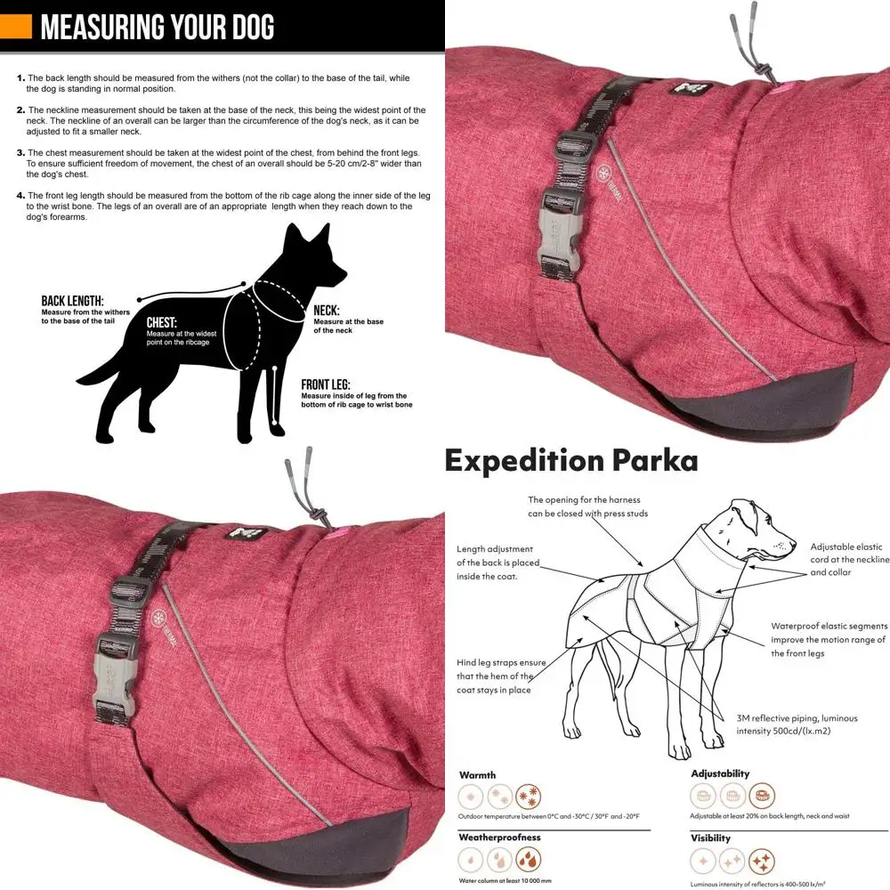 

Expedition-Style Winter Dog Jacket with Beetroot Color, Size 8