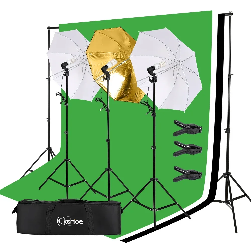 

45W Photo Photography Umbrella Lighting Kit, Studio Light Bulb, Non-Woven Fabric Backdrop Stand, photography props,photography
