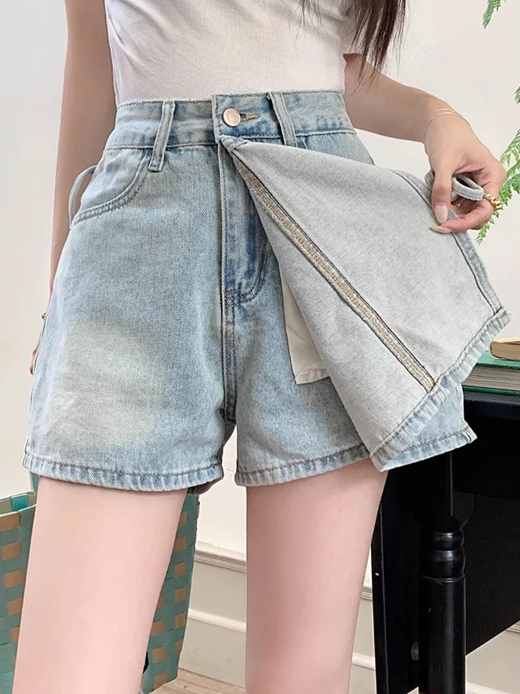 2024New Solid Color Strap Denim Short Skirt Women\'s Clothing Casual Versatile Summer Hip Skirts A-line Lining Asymmetric Fashion