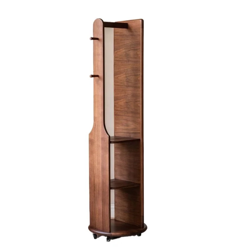 

North American black walnut full-body mirror floor mirror household bedroom dressing fitting movable solid wood